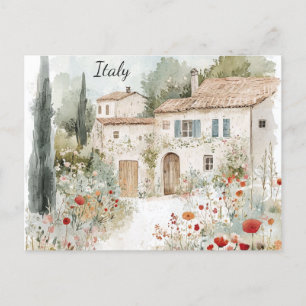 Cartão Postal Itália Vintage Watercolor Toscany Villa Viagem