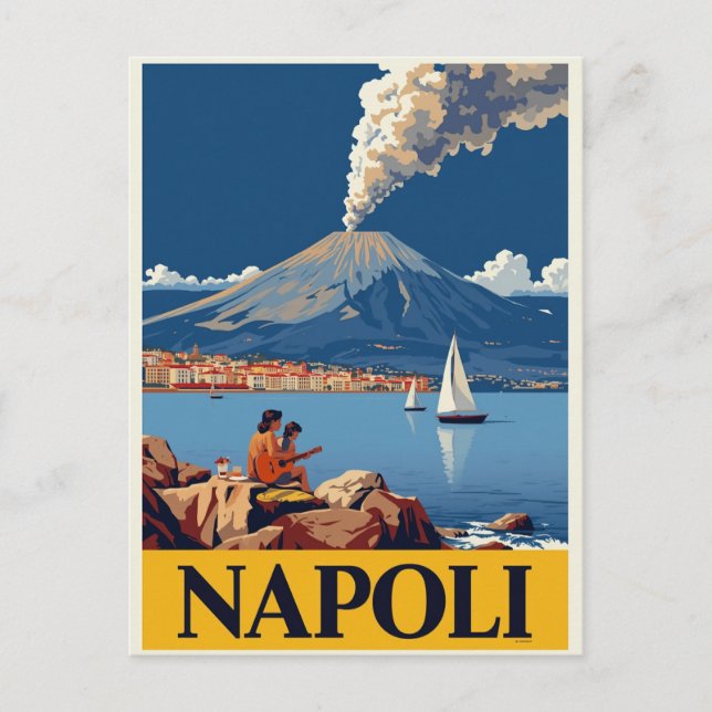 Cartão Postal Italian Coast Naples Vesuvius Artwork (Frente)