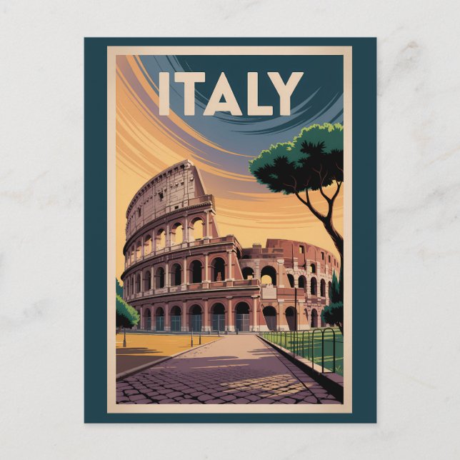 Cartão Postal Italy Colosseum Illustration Travel Art Vintage (Frente)