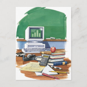 Cartão Postal Itens na mesa de um professor escolar Cor