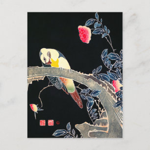 Cartão Postal Ito Jakuchu Parrot sobre o Branch de uma Flor