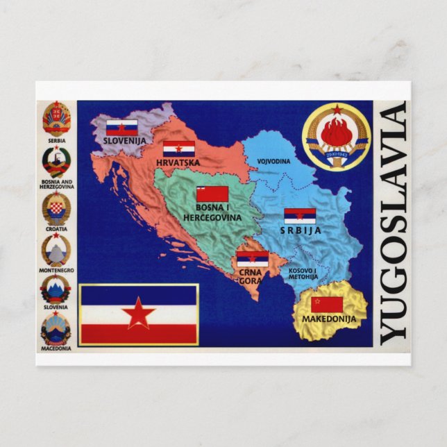 Cartão Postal Iugoslávia Colorida Mapa Antigo (Frente)
