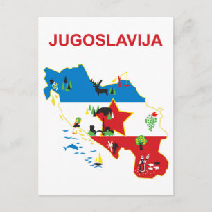 Cartão Postal Iugoslávia, mapa turístico, viagens vintage
