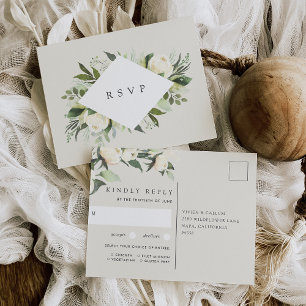 Cartão Postal Ivory Bloom Floral Wedding Meal Choice RSVP