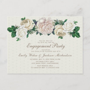 Cartão Postal Ivory Branco Creme Floral Vintage Noivado Festa