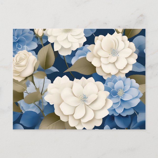 Cartão Postal Ivory e Blue Hydrangea Serenidade Floral (Frente)