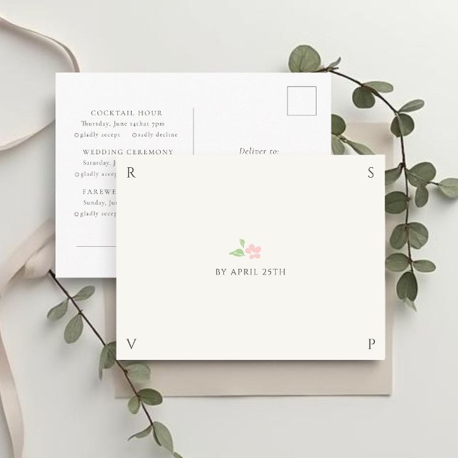 Cartão Postal Ivory & White | Chic Wedding RSVP Response  (Criador carregado)