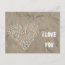 Cartão Postal J LOVE YOU - coração de conchas à praia