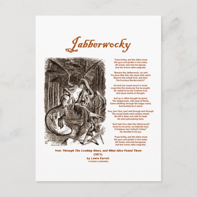 Cartão Postal Jabberwocky Poem por Lewis Carroll (Adder Negro) (Frente)