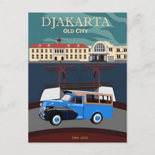Cartão Postal Jacarta vintage Indonésia java Viagem aquarela