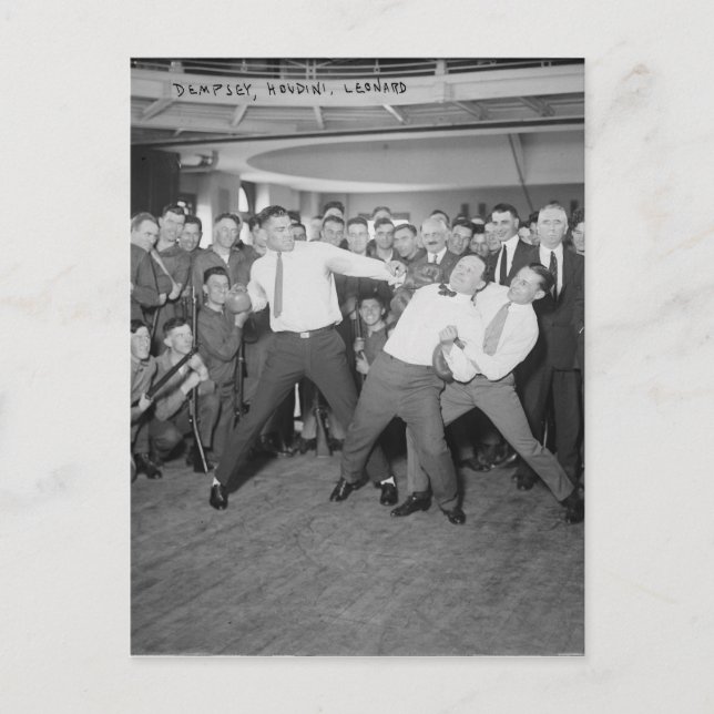 Cartão Postal Jack Dempsey Mock Combatendo Harry Houdini (Frente)