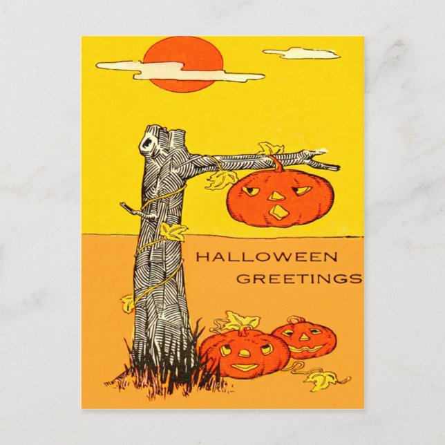 Cartão Postal Jack O' Lantern Pumpkin Tree Folhas (Frente)