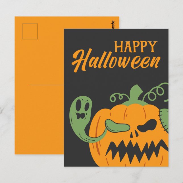 Cartão Postal Jack-o-Lanterna e Ossos Louco Halloween (Frente/Verso)