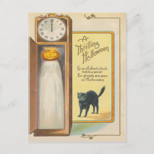 Cartão Postal Jack O Lanterna Ghost Black Cat Avô Clock