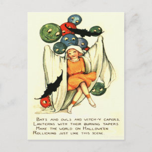 Cartão Postal Jack O Lanterna Pumpkin Ghost Girl