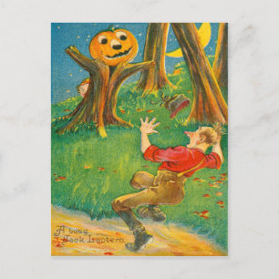 Cartão Postal Jack O Lanterna Pumpkin Monster Crescent Moon