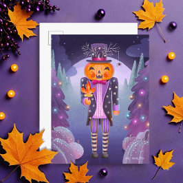 Cartão Postal Jack-o-lanterno Pumpkin Nutcracker Roxo
