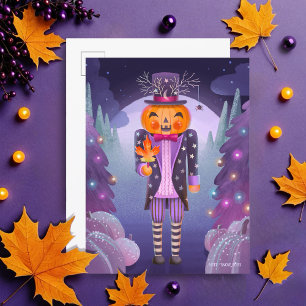 Cartão Postal Jack-o-lanterno Pumpkin Nutcracker Roxo
