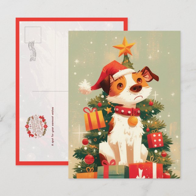 Cartão Postal Jack Russell Terrier with Christmas Tree and Gifts (Frente/Verso)