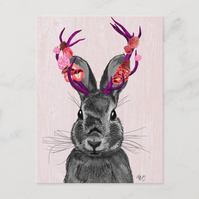 Cartão Postal Jackalope com chifres rosa 2 (Frente)