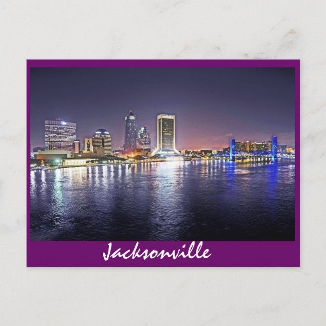 Cartão Postal Jacksonville, Flórida à noite (Frente)