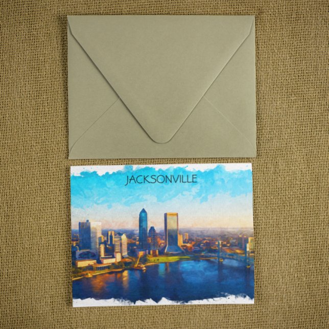 Cartão Postal Jacksonville Florida Skyline Panorama View (jacksonville florida watercolor postcard)
