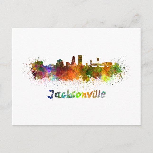 Cartão Postal Jacksonville skyline in watercolor (Frente)