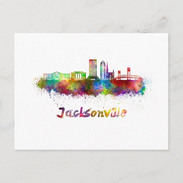 Cartão Postal Jacksonville V2 skyline in watercolor (Frente)