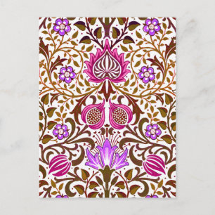 Cartão Postal Jacobean Floral Damask, Pink, Violet e Brown