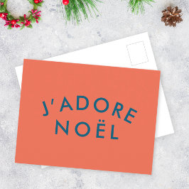 Cartão Postal J'adore Noel | Vermelho e Marinho de Natal com Amo