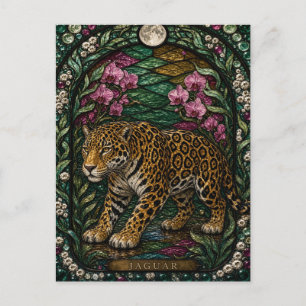 Cartão Postal Jaguar Floresta Rio Illumina Vidro Pintado