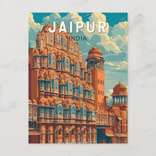 Cartão Postal Jaipur India Illustração Viagem Art Vintage