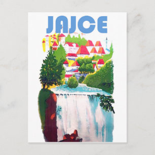 Cartão Postal Jajce, cachoeiras da Bósnia, Iugoslávia, Vintage