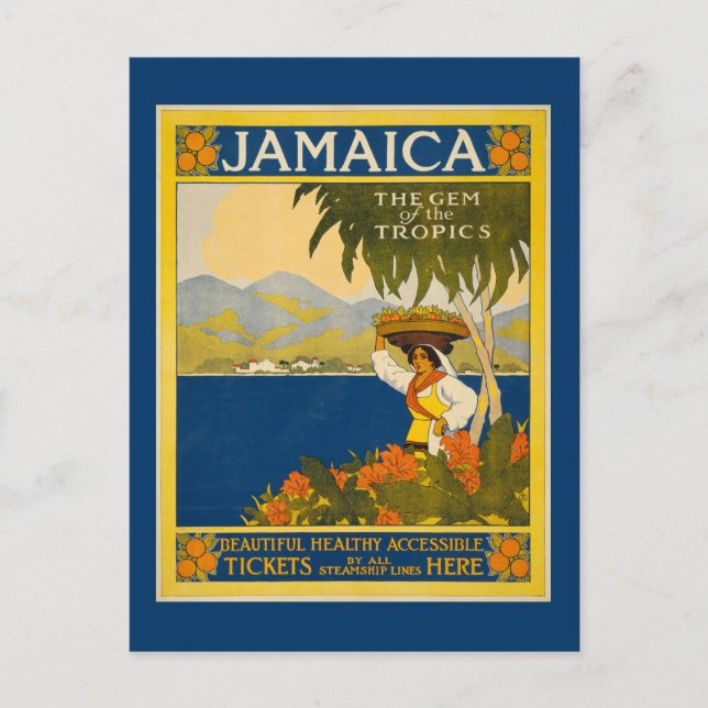 Cartão Postal Jamaica - Gema dos trópicos (poster vintage) (Frente)