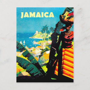 Cartão Postal Jamaica, mulher jamaicana com cesta de fruta na ca