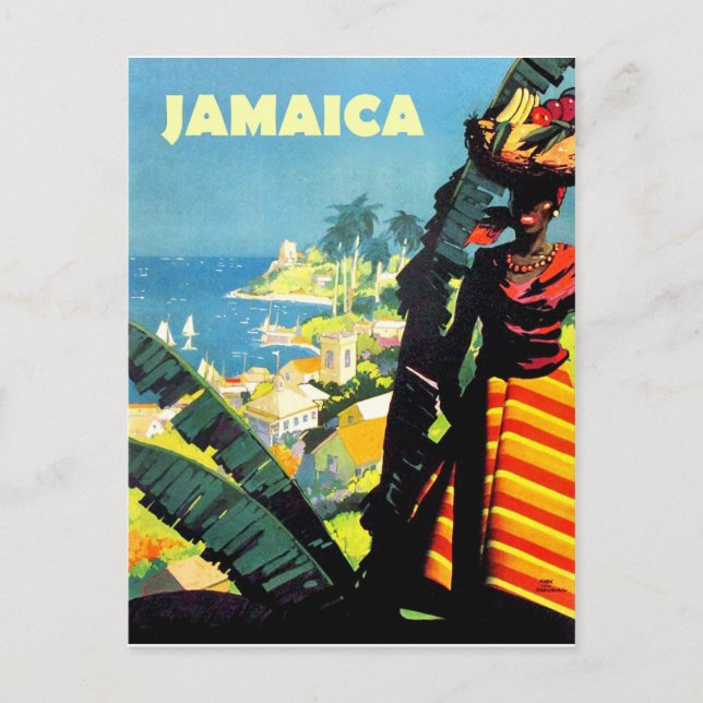 Cartão Postal Jamaica, mulher jamaicana com cesta de fruta na ca (Frente)