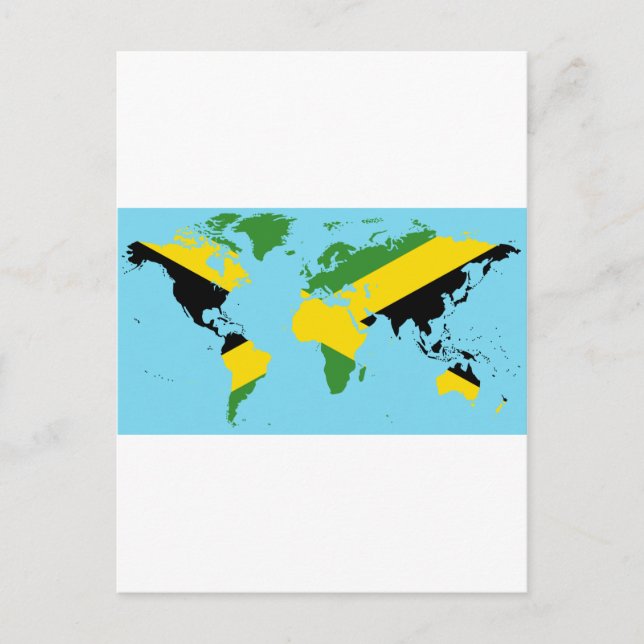 Cartão Postal Jamaica World - Mapa do Mundo com Bandeira da Jama (Frente)