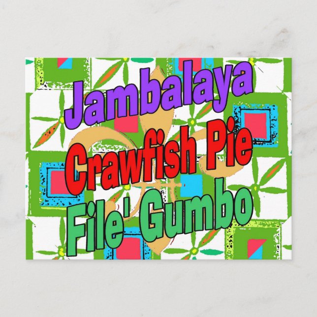 Cartão Postal Jambalaya Crawfish Pie Cajun Dish File' Gumbo Song (Frente)