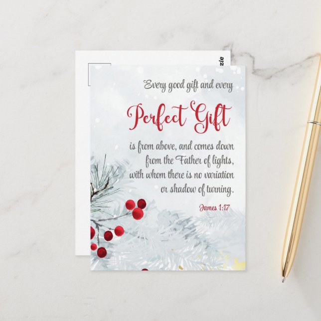 Cartão Postal James 1:17 Todas as boas Bíblias de Natal de prese (Frente/Verso In Situ)