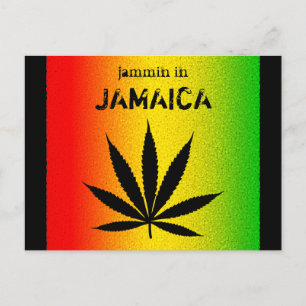 Cartão Postal Jammin na Jamaica Black Reggae Rasta Leaf Postcard