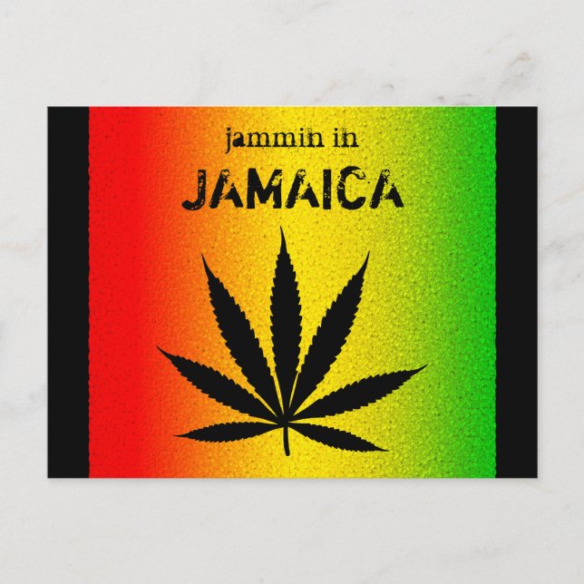 Cartão Postal Jammin na Jamaica Black Reggae Rasta Leaf Postcard (Frente)