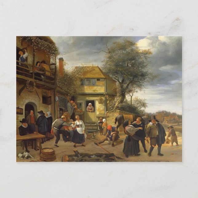 Cartão Postal Jan Steen- Camponeses diante de uma Taverna (Frente)