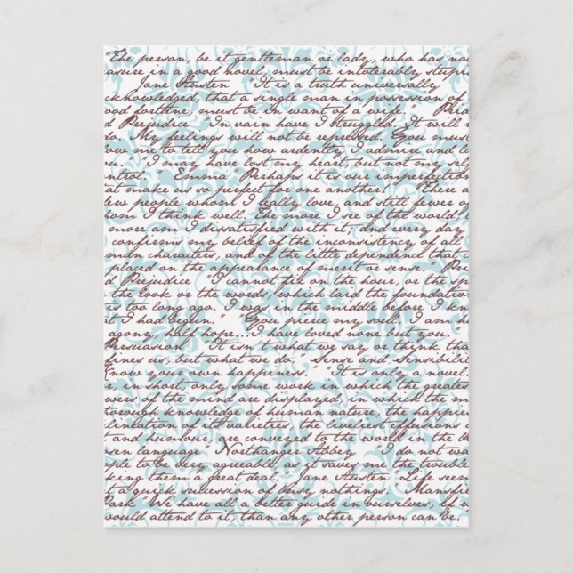Cartão Postal Jane Austen Damask (Frente)