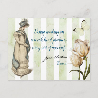 Cartão Postal Jane Austen Emma cita vintage azul striptep bonito