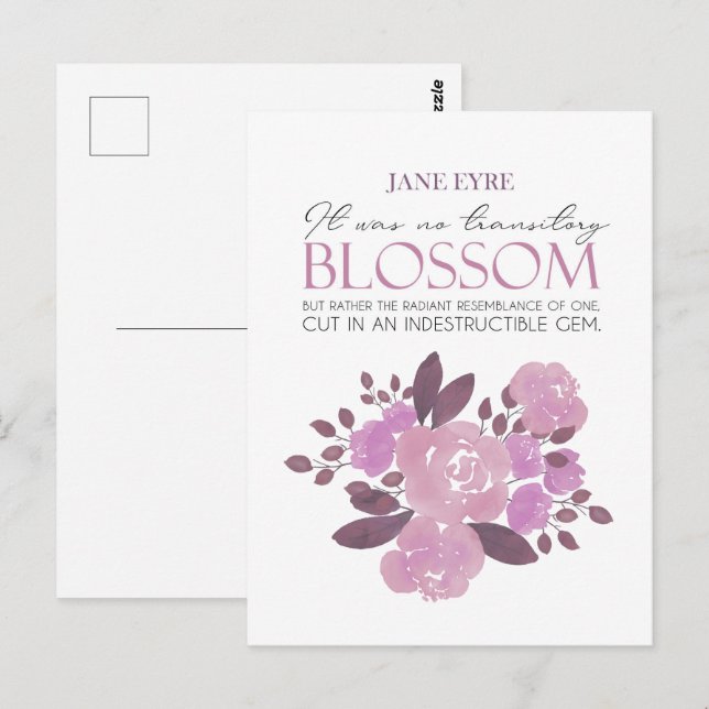 Cartão Postal Jane Eyre - Sem Flor Transitório - Rosas Rosa (Frente/Verso)