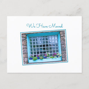 Cartão Postal Janela Azul Que Mudamos Colorida Flor Box