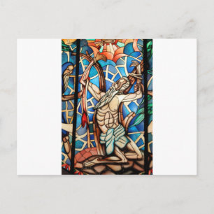 Cartão Postal Janela de vidro manchado de crucificação de Jesu