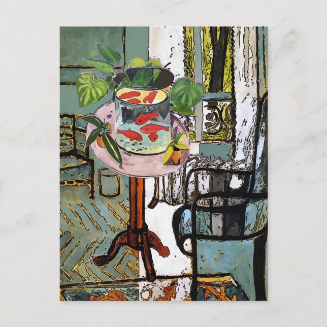 Cartão Postal Janela em verde com peixe Dourado, (Frente)