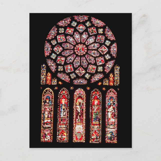 Cartão Postal Janelas em forma de rosa e lanceta da parede norte (Frente)