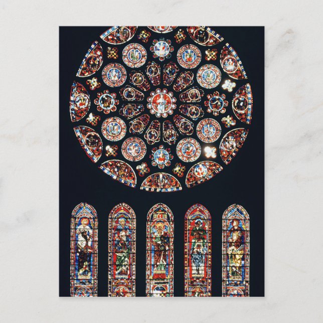 Cartão Postal janelas rosa e lancet a partir da parede sul (Frente)